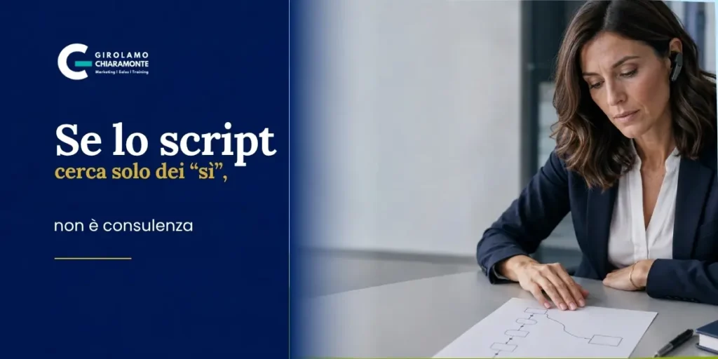 Consulente assicurativo modifica il percorso previsto dallo script dopo avere ascoltato una risposta rilevante del cliente.