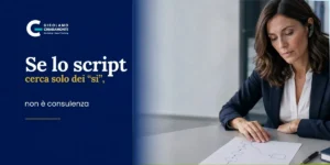 Consulente assicurativo modifica il percorso previsto dallo script dopo avere ascoltato una risposta rilevante del cliente.